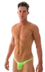 Stuffit Pouch Bikini Swimsuit in ThinSKINZ Neon Lime, Front View; Stuffit Pouch Bikini Swimsuit in ThinSKINZ Neon Lime, Rear View; Stuffit Pouch Bikini Swimsuit