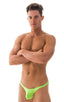 Stuffit Pouch Bikini Swimsuit in ThinSKINZ Neon Lime, Front View; Stuffit Pouch Bikini Swimsuit in ThinSKINZ Neon Lime, Rear View; Stuffit Pouch Bikini Swimsuit