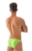Stuffit Pouch Bikini Swimsuit in ThinSKINZ Neon Lime, Front View; Stuffit Pouch Bikini Swimsuit in ThinSKINZ Neon Lime, Rear View; Stuffit Pouch Bikini Swimsuit