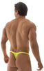 T Back Thong Swimsuit - Bravura Pouch in ThinSKINZ Chartreuse, Front View; T Back Thong Swimsuit - Bravura Pouch in ThinSKINZ Chartreuse, Rear View; Special Ord