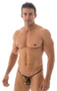 Stuffit Pouch G String Swimsuit in Semi Sheer Tiger Mesh, Front View; Stuffit Pouch G String Swimsuit in Semi Sheer Tiger Mesh, Rear View; Stuffit Pouch G Strin