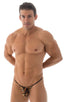 Stuffit Pouch G String Swimsuit in Semi Sheer Tiger Mesh, Front View; Stuffit Pouch G String Swimsuit in Semi Sheer Tiger Mesh, Rear View; Stuffit Pouch G Strin