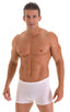 Square Cut Seamless Swim Trunks in Super ThinSKINZ White 1; Square Cut Seamless Swim Trunks in Super ThinSKINZ White, Rear View; Square Cut Seamless Swim Trunks