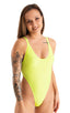 Womens One Piece Thong Swimsuit in Super ThinSKINZ Lemon-Lime 1; Womens One Piece Thong Swimsuit in Super ThinSKINZ Lemon-Lime 2; Womens One Piece Thong Swimsui
