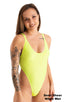 Womens One Piece Thong Swimsuit in Super ThinSKINZ Lemon-Lime 1; Womens One Piece Thong Swimsuit in Super ThinSKINZ Lemon-Lime 2; Womens One Piece Thong Swimsui