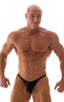 mens posing suit with fitted pouch and fitted puckered butt bodybuilder bikini in wet look black; Fitted Pouch - Puckered Back - Posing Suit in Wet Look Black,