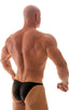 mens posing suit with fitted pouch and fitted puckered butt bodybuilder bikini in wet look black; Fitted Pouch - Puckered Back - Posing Suit in Wet Look Black,
