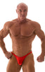 mens posing suit with fitted pouch and fitted puckered butt bodybuilder bikini in wet look red; Fitted Pouch - Puckered Back - Posing Suit in Wet Look Lipstick