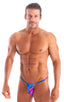 Mens G String Swim Thong in Tan Through Bora Bora; Roman G String Swim Thong in Tan Through Technicolor, Rear View; Roman G String Swim Thong in Tan Through Tec