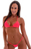 T21CN101G - Womens Brazilian Triangle Bikini Top with Gold Ornaments - Solid Sheer Semi Sheer 5537 Neon coral - Skinzwear