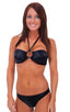 T44 - Womens Ring Bandeau Bikini Top - Wet Look 0007 Black - Skinzwear