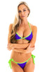 T52 - Womens Banded Brazilian Bikini Top - Solids 3453 - 1474 Royal purple - Neon lime - Skinzwear