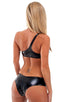 T7 - Womens Front Cut out Asymmetrical Swimsuit Top - Metallics 5807 Black vinyl - Skinzwear