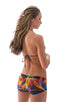 Boy Cut Swim Shorts Bottom in Tan Through RaveUp, Front View; Boy Cut Swim Shorts Bottom in Tan Through RaveUp, Rear Alternative; Boy Cut Swim Shorts Bottom in 