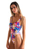 Womens One Piece Zipper Front Swimsuit in White Hibiscus 1; Womens One Piece Zipper Front Swimsuit in White Hibiscus 2; Womens One Piece Zipper Front Swimsuit i