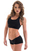 Womens Sport Top in Black Cotton-Lycra, Front View; Womens Sport Top in Black Cotton-Lycra, Rear View; Womens Sport Top in Black Cotton-Lycra, Front Alternative