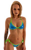 Banded Brazilian Bikini Top in Semi Sheer ThinSkinz Diagonal Plaid, Front View; Banded Brazilian Bikini Top in Semi Sheer ThinSkinz Diagonal Plaid, Rear View; B