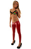 womens low cut designer leggings rock star fashion tights in Gloss Red Stretch Vinyl; Womens Super Low Rise Leggings in Gloss Red Stretch Vinyl, Rear View; Wome