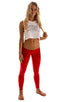 womens low cut designer leggings rock star fashion tights in Metallic Mystique Volcano Red; Womens Super Low Rise Leggings in Metallic Mystique Volcano Red, Rea