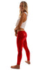 womens low cut designer leggings rock star fashion tights in Metallic Mystique Volcano Red; Womens Super Low Rise Leggings in Metallic Mystique Volcano Red, Rea