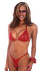 Womens Classic Triangle Swimsuit Top in Holographic Shattered Glass Lipstick Red 1; Womens Classic Triangle Swimsuit Top in Holographic Shattered Glass Lipstick