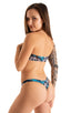 Womens Low Cut Swimsuit Thong Bottom in Tan Through Blue Leopard 1; Womens Low Cut Swimsuit Thong Bottom in Tan Through Blue Leopard 2; Womens Low Cut Swimsuit 