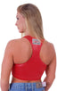 Womens Sport Top in Wet Look Lipstick Red, Front View; Womens Sport Top in Wet Look Lipstick Red, Rear View; Special Order Notice; Womens Sport Top in Wet Look 