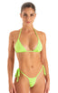 Micro G String Side Tie Bikini Bottom in ThinSKINZ Neon Lime, Front View; Micro G String Side Tie Bikini Bottom in ThinSKINZ Neon Lime, Rear View; Micro G Strin