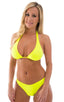 Womens Shaped Triangle Swimsuit Comfort Ties Top in Neon Yellow Chartreuse, Front View; Womens Shaped Triangle Swimsuit Comfort Ties Top in Neon Yellow Chartreu