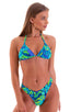 womens swimwear moderate coverage high cut swimsuit bikini in Tahitian Rainforest blue green; Moderate High Cut Bottom in Tahitian Rainforest, Rear View; Modera