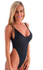 womens sexy swimwear one piece thong swimsuit in Semi Sheer Black PowerNet; One Piece Thong Swim Suit in Semi Sheer Black PowerNet, Rear View; Special Order Not