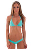 Micro Booty Short Swim Bottom in Aquamarine, Front View; Micro Booty Short Swim Bottom in Aquamarine, Rear View; Micro Booty Short Swim Bottom in Aquamarine, Fr