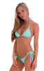 womens sexy side tie cheeky scrunchie bikini swimsuit skinz brazilian swimwear in aquamarine; Side Tie Scrunch Bottom in Aquamarine, Rear View; Side Tie Scrunch