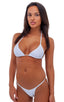 Brazilian Triangle Swim Top in Optic White, Front View; Brazilian Triangle Swim Top in Optic White, Rear View; Brazilian Triangle Swim Top in Optic White Fabric