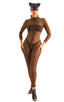 This is a very sexy womens bodysuit catsuit with long sleeves mandarin collar front zipper sheer see-through jaguar mesh great for Halloween costume 