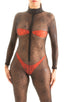 This is a very sexy womens bodysuit catsuit with long sleeves mandarin collar front zipper sheer see-through spiderweb mesh great for Halloween costume 