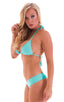 womens cheeky swim bottom boy shorts sexy booty hot pants swimwear in aquamarine; Cheeky Booty Shorts in Aquamarine, Rear View; Cheeky Booty Shorts in Aquamarin