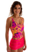 Micro Mini Skirt in Semi Sheer Fuchsia Satin Stripe and Mesh, Front View; Micro Mini Skirt in Semi Sheer Fuchsia Satin Stripe and Mesh, Rear View; Special Order
