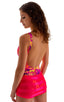 Micro Mini Skirt in Semi Sheer Fuchsia Satin Stripe and Mesh, Front View; Micro Mini Skirt in Semi Sheer Fuchsia Satin Stripe and Mesh, Rear View; Special Order