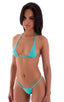 Maximum Tanning Triangle Top in Aquamarine, Front View; Maximum Tanning Triangle Top in Aquamarine, Rear View; Maximum Tanning Triangle Top in Aquamarine 3; Max