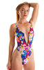 Womens One Piece Zipper Front Swimsuit in White Hibiscus 1; Womens One Piece Zipper Front Swimsuit in White Hibiscus 2; Womens One Piece Zipper Front Swimsuit i