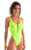 Womens Zipper One Piece Swimsuit in Semi Sheer ThinSKINZ Neon Lime 1; One Piece Zipper in Semi Sheer ThinSKINZ Neon Lime, Rear View; Womens Zipper One Piece Swi