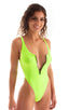 Womens Zipper One Piece Swimsuit in Semi Sheer ThinSKINZ Neon Lime 1; One Piece Zipper in Semi Sheer ThinSKINZ Neon Lime, Rear View; Womens Zipper One Piece Swi