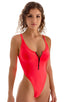 womens sexy zipper front one piece high cut swimsuit skinz swimwear in Sheer Neon Coral; One Piece Zipper in Semi Sheer ThinSKINZ Neon Coral, Rear View; One Pie