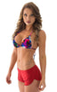 womens sexy swimsuit split short beach cover up shorts micro bikini in sheer red; SusieQ Split Short Beach Cover-Up in ThinSKINZ Lipstick Red, Rear View; Specia