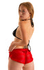 Womens SusieQ Split Short Beach Cover-Up in RedSatin Stripe Mesh  1; Womens SusieQ Split Short Beach Cover-Up in RedSatin Stripe Mesh  2; Womens SusieQ Split Sh