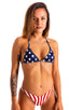 womens high cut brazilian swim suit sexy bikini swimwear in Red & White Stripes; Womens High Cut Brazilian Swim Suit bottom in Red & White Stripes, Rear View; H