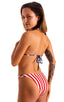 womens high cut brazilian swim suit sexy bikini swimwear in Red & White Stripes; Womens High Cut Brazilian Swim Suit bottom in Red & White Stripes, Rear View; H