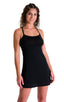 womens sleeveless flare dress sexy swimsuit beach tiki bar cover up in sheer black; Cover Up Mini Dress in Super ThinSKINZ Black, Rear View; Cover Up Mini Dress