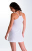 womens sleeveless flare dress sexy swimsuit beach tiki bar cover up in sheer white; Cover Up Mini Dress in Super ThinSKINZ White, Rear View; Cover Up Mini Dress